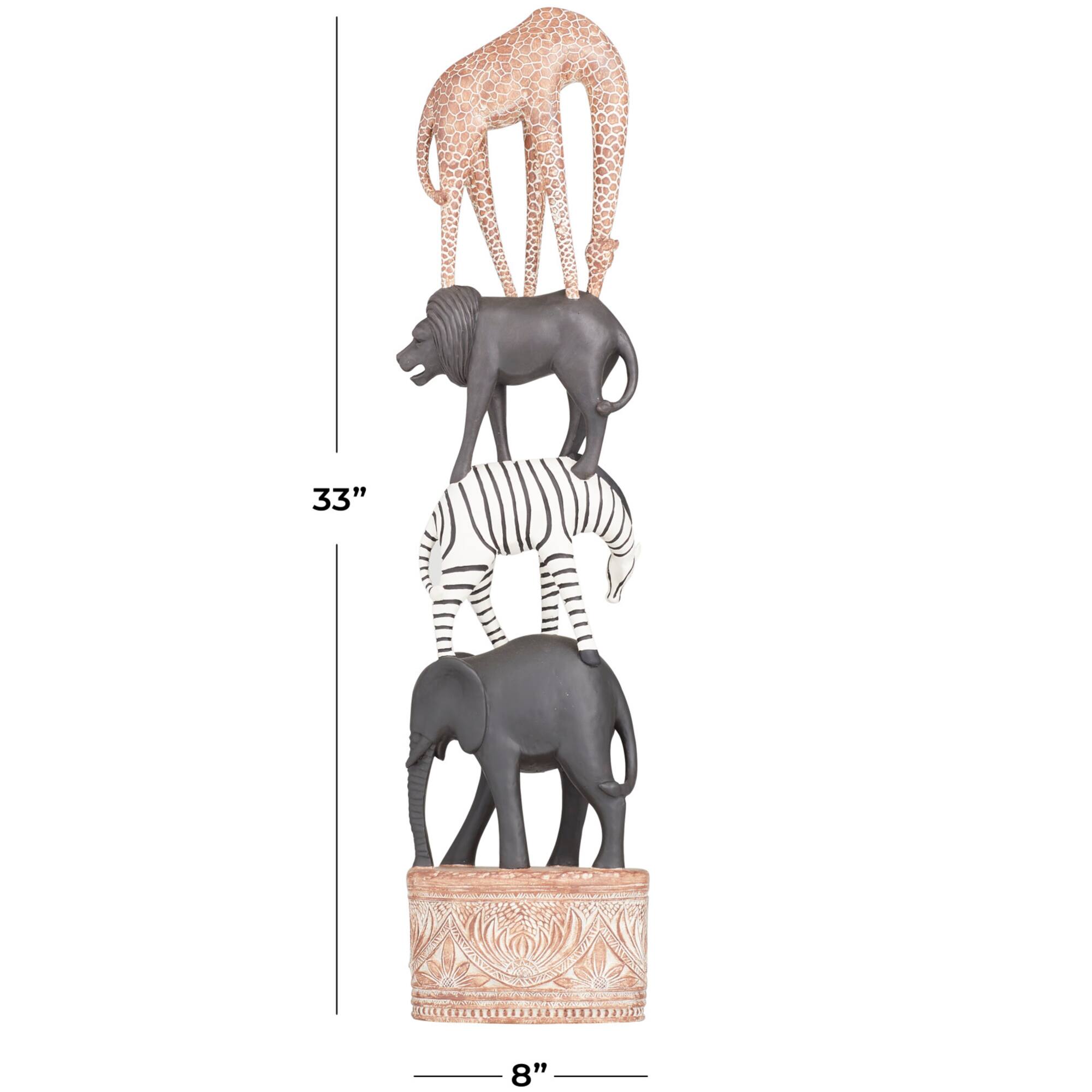 Multi Polystone Traditional Animals Sculpture 33" x 8" x 5"